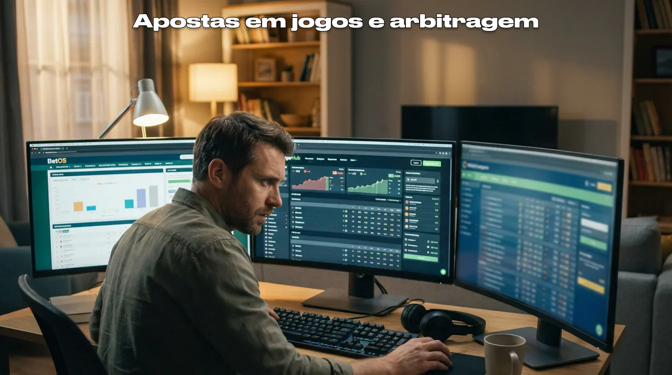 Apostador a comparar odds em múltiplos ecrãs de computador