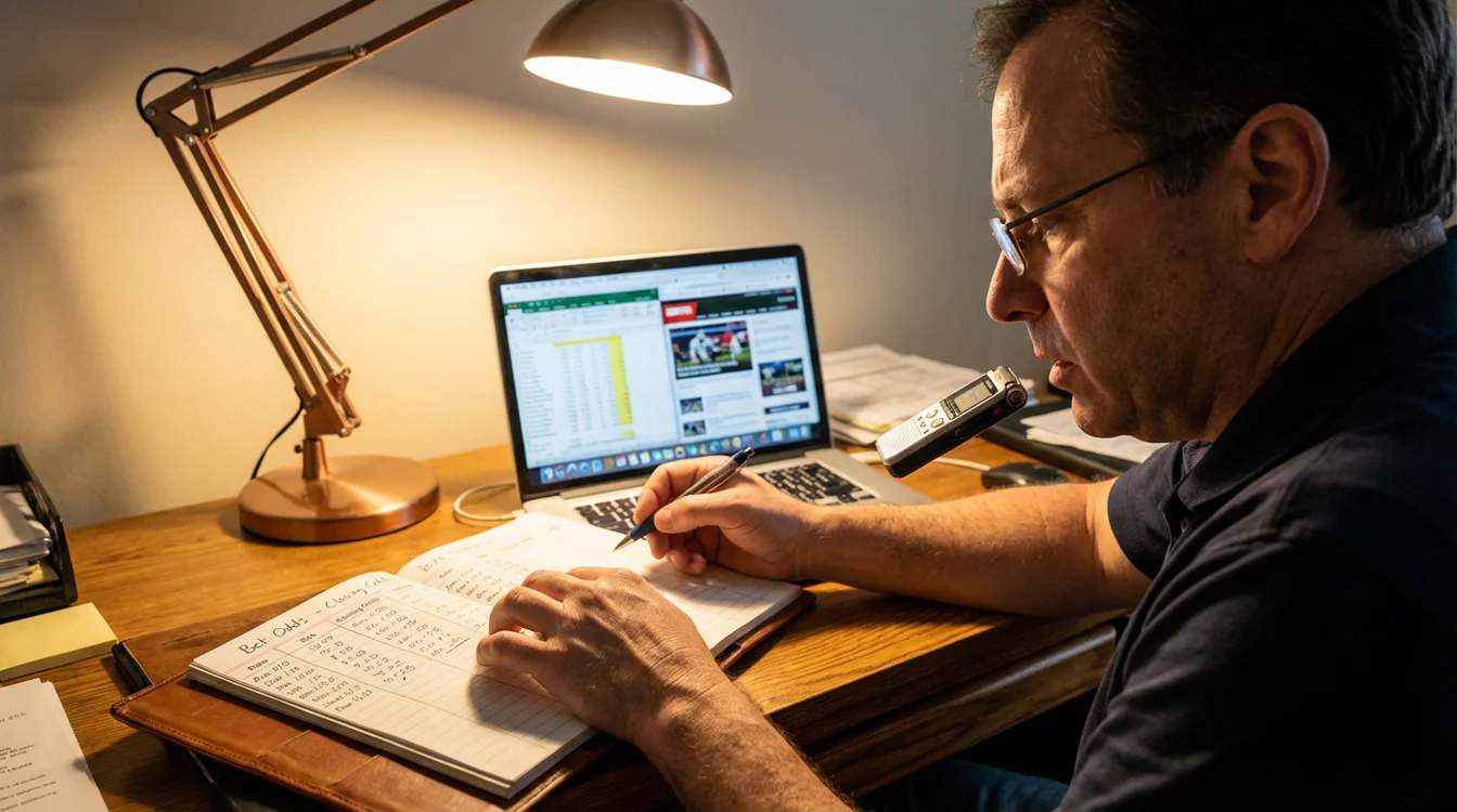 Apostador a registar CLV das suas apostas num caderno de análise
