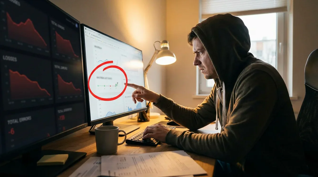 Pessoa a analisar estatísticas seletivamente num ecrã de computador