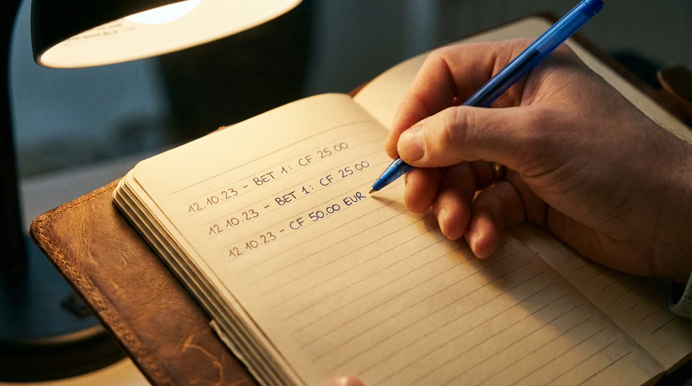 Mão a escrever valor fixo de aposta num caderno de registos