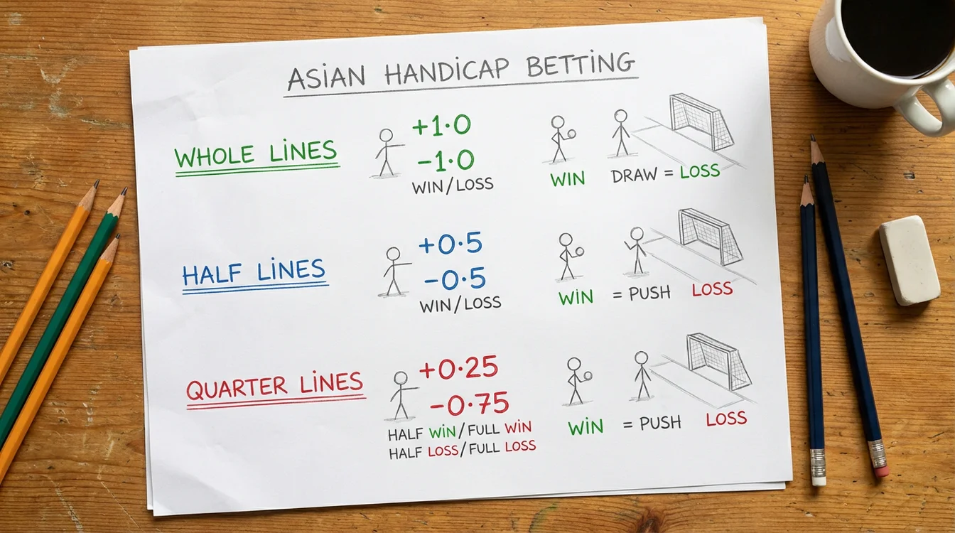 Diagrama explicativo das diferentes linhas de handicap asiático