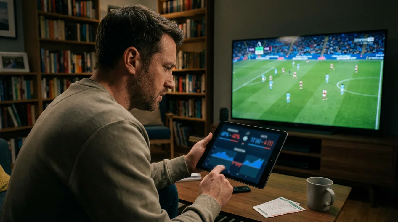 Apostador a analisar estatísticas em tempo real durante jogo ao vivo