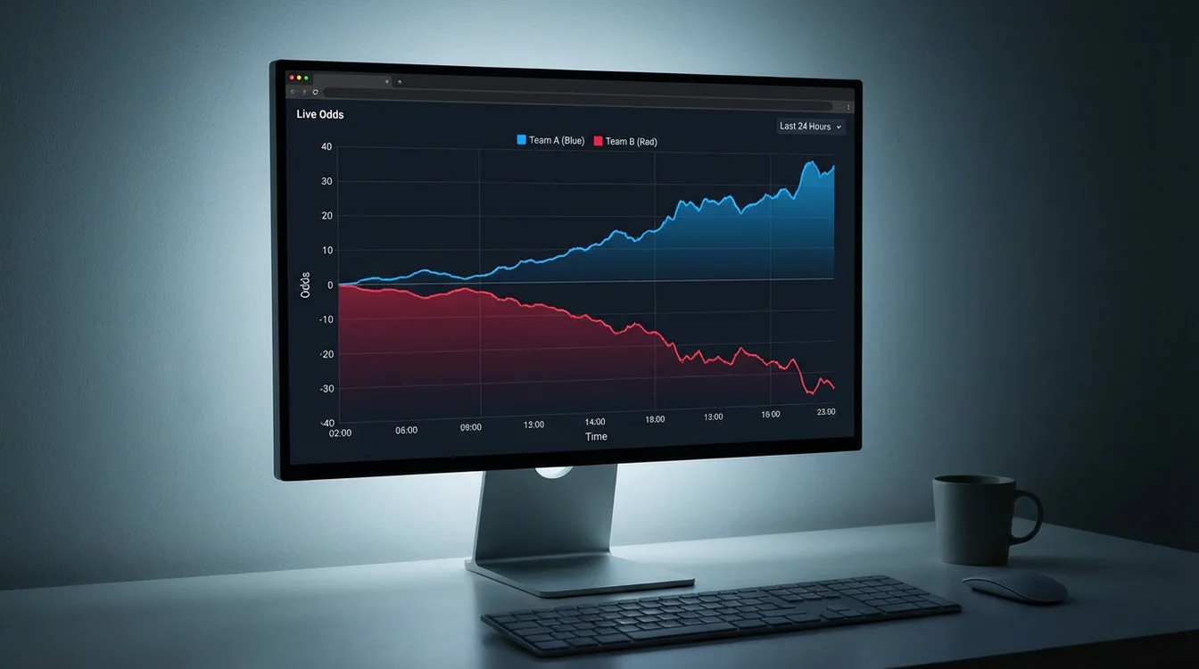 Ecrã mostrando movimento de odds ao longo do tempo