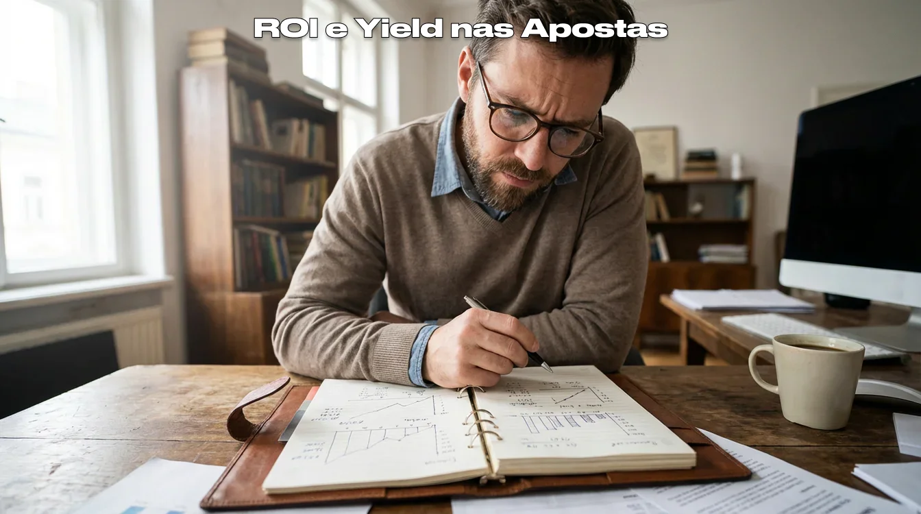 Apostador a analisar métricas de performance num caderno de registos