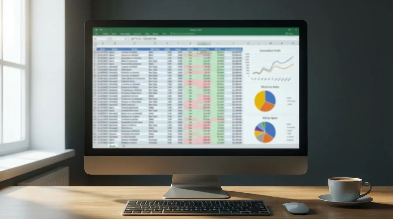 Spreadsheet detalhada de registo de apostas com fórmulas e gráficos